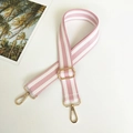 Adjustable pink and white striped shoulder strap with gold metal hooks for cross body bags - Length approx. 130cm / Pink White + Gold Hook