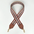 Retro knit wide shoulder strap with chain pattern and gold hardware for crossbody bags - Total length about 100cm / Brown and Brown Leather and Light Gold Hook