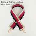 Verstellbarer gestreifter Canvas-Schultergurt für Frauentaschen mit goldenen Metallkarabinern - Gold S-Haken Verbinder Verschluss / Schwarz & Rot Gestreift