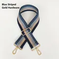 Verstellbarer gestreifter Canvas-Schultergurt in Blau mit goldfarbenen Haken - Gold S-Haken Verbinder Verschluss / Blau-Grau Gestreift