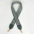 Wide vintage geometric fabric shoulder strap with forest green leather and gold hardware - Total length about 100cm / Green and Green Leather and Light Gold Hook