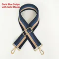 Adjustable striped canvas shoulder strap with navy blue patterns and gold metal hooks - Gold S-Hook Connector Clasp / Dark Blue Striped