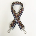Detail of adjustable canvas strap with colorful ethnic diamond pattern and silver metal hooks - Diamond Grid With Silver Hook