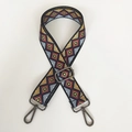 Detail of adjustable wide canvas shoulder strap with colorful ethnic geometric patterns - Diamond Grid With Gunmetal Hook