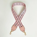 Detail of pink and black woven wide strap with gold metal hooks for women's handbag - Total length about 100cm / Pink and Pink Leather and Light Gold Hook