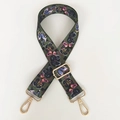 Detail of adjustable wide canvas bag strap with colorful butterfly print and gold hardware - Butterfly Print With Gold Hook