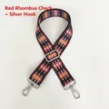 Close-up of red diamond pattern woven strap with silver metal hooks and buckle - Red Diamond Grid (Silver Hook)