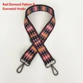 Detail of red diamond pattern woven bag strap with adjustable gunmetal swivel hooks - Red Diamond Grid (Gunmetal Hook)