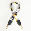 Adjustable colorful wide purse strap with geometric pattern and gold metal hooks - Yellow Patchwork + Black Leather
