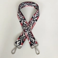 Detail of geometric pattern bag strap with silver metal buckles and lobster clasps - Rainbow Pattern With Silver Hook