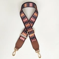Adjustable colorful geometric shoulder strap with brown leather ends and gold metal clips - Red Diamond + Brown Leather