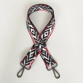Detail of red and black geometric ethnic canvas strap with gunmetal swivel hooks - Rainbow Pattern With Gunmetal Hook