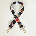 Close-up of colorful wave pattern fabric strap with gold metal hooks and adjustable buckle - Colorful Wave (Gold Hook)