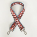 Detail of bohemian geometric woven shoulder strap with silver rotating metal buckles - Triangle Grid With Silver Hook