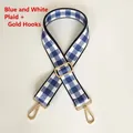 Detail of blue and white checkered adjustable woven strap with gold metal hooks - Blue White Check (Gold Hook)