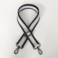 Close-up of adjustable embroidery shoulder strap with silver thread and gunmetal clasps - Silver Ribbon with Gunmetal Hook