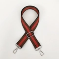 Close-up of adjustable woven strap featuring red and black chevron patterns with silver hooks - Red Chevron with Silver Hook