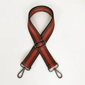 Detailed view of adjustable red black orange woven strap with dark metal hardware - Red Chevron with Gunmetal Hook