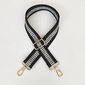 Detail showing the black woven shoulder strap with silver patterns and gold lobster clasps - Silver Black Pattern with Gold Hook