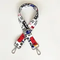 Close-up of adjustable woven shoulder strap with graffiti print and silver metal hooks - Graffiti Letters (Silver Hook)