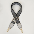 Adjustable black and white herringbone pattern shoulder strap with gold metal buckles - Black & White Chevron (Silver Arrow + Silver Leather)