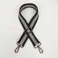 Detail of adjustable black bag strap with silver embroidery and metal lobster clasps - Silver Black Pattern with Gunmetal Hook