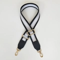 Adjustable black and silver glitter striped wide shoulder strap with gold metal hooks - Black & Silver Shimmer Stripe (Silver Ribbon + Black Leather)