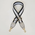 Adjustable black shoulder strap with silver glitter stripes and gold metal clasps - Black & Silver Shimmer Stripe (Silver Ribbon + Silver Leather)