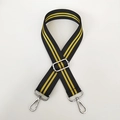 Detail of adjustable black and yellow striped shoulder strap with silver swivel hooks - Yellow Stripe with Silver Hook