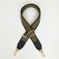 Detail van de zwart-gouden chevron geweven tasriem met verstelbare metalen gespen - Zwart & Goud Chevron (Gouden Pijl + Zwart Leer)