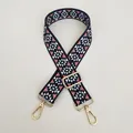 Close-up of ethnic geometric pattern strap with polished golden metal hardware - Length approx. 130cm / A1 Multicolor Pattern With Gold Hardware
