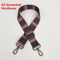 Close-up of adjustable woven canvas strap with ethnic pattern and gunmetal hardware - Length approx. 130cm / A3 Multicolor Pattern With Gunmetal Hardware