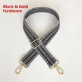Adjustable wide replacement shoulder strap with black and white geometric ethnic embroidery - Silver Hook / Black White Wave