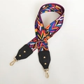 Adjustable geometric ethnic style wide canvas bag strap with gold metal buckles - Multicolor Black Leather Gold Hook