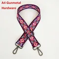 Close-up of bohemian geometric purple woven strap with gunmetal swivel snap hooks - Length approx. 130cm / A4 Multicolor Pattern With Gunmetal Hardware