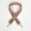 Close-up of adjustable woven purse strap with brown herringbone pattern and gold metal hooks - Silver Hook / Brown Cream Herringbone