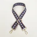 Close-up of ethnic geometric pattern strap with polished gold hardware and lobster clasp - Length approx. 130cm / A5 Multicolor Pattern With Gold Hardware