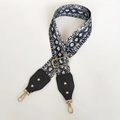 Detail of adjustable snakeskin canvas bag strap with golden hardware and leather ends - Snake Pattern With Black Leather and Gold Hook