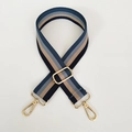 Adjustable 3.8cm wide striped nylon shoulder strap with gold metal lobster clasps - Blue Stripe (Gold Hook)