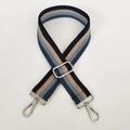 Detail of adjustable 3.8cm striped wide shoulder strap with silver metal hooks - Blue Stripe (Silver Hook)