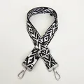 Close-up of black and white geometric woven bag strap with silver metal hardware - Length approx. 130cm / A7 Multicolor Pattern With Silver Hardware
