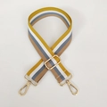 Detail view of adjustable 3.8cm wide striped nylon strap with gold lobster clasps - Yellow & White Stripe (Gold Hook)