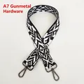 Detail of adjustable black and white geometric ethnic bag strap with gunmetal hardware - Length approx. 130cm / A7 Multicolor Pattern With Gunmetal Hardware