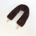 Detail of soft dark brown faux rabbit fur bag strap with golden metal lobster clasps - Length Approx 40cm / Coffee + Gold Hook
