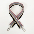 Detail of adjustable 3.8cm striped woven strap with silver metal lobster clasps - Black & Pink Stripe (Silver Hook)