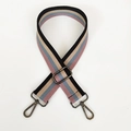 Close-up of adjustable striped woven strap with gunmetal swivel lobster clasps - Black & Pink Stripe (Gunmetal Hook)