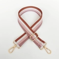Detail of adjustable 3.8cm striped woven strap with gold metal lobster clasps - Pink & Brown Stripe (Gold Hook)