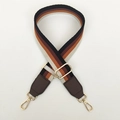 Verstelbare brede stoffen tasriem met vintage strepen en gouden haken voor tassen - Zilveren Haak / Zwart & Bruin Gestreepte + Koffie Leer