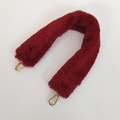 Detailed macro view of wine red faux rabbit fur purse strap with gold metal lobster clasps - Length Approx 40cm / Wine Red + Gold Hook