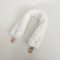 Detail view of premium white faux fur bag strap featuring glossy gold lobster clasps - Length Approx 40cm / White + Gold Hook